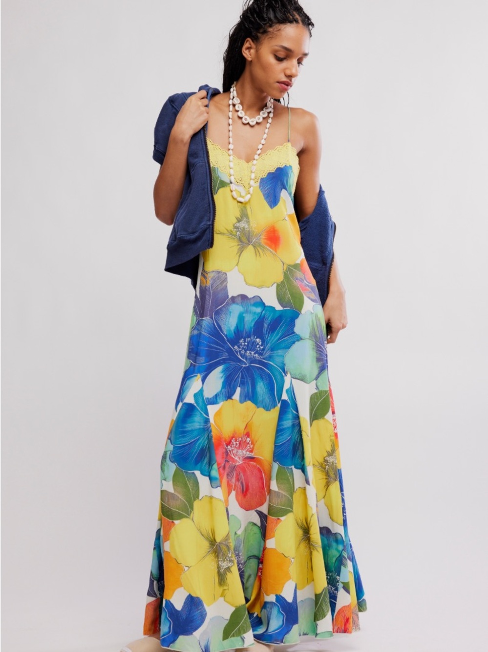 Free People Vibrant Floral Maxi Dress in Yellow, Blue and Green